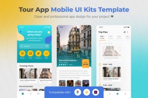 旅行旅游App界面设计UI模板 Tour App Mobile App UI Kits Template