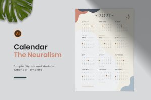柔和波浪日历年历设计模板 Neuralism Calendar