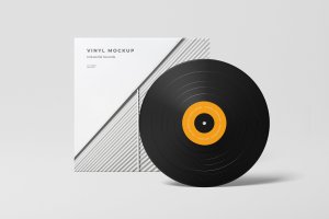 乙烯基黑胶唱片音乐品牌设计样机 Vinyl Mockup
