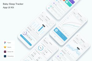 婴儿睡眠跟踪App手机应用程序UI设计套件 Baby Sleep Tracker App UI Kit