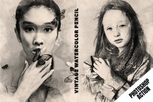 复古水彩铅笔照片效果PS动作 Vintage Watercolor Pencil Photoshop Action