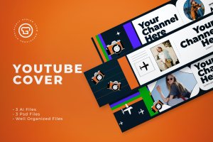 旅行博主Youtube封面Banner设计模板 Travel Vlogger Youtube Cover