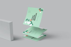 5折手风琴方形宣传单设计样机 5 Accordion Square Flyer Mockups