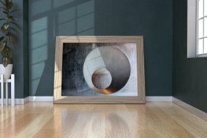 艺术房间相框木框样机 Photo Frame Mockup On The Floor