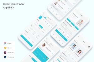 牙科诊所查找App手机应用程序UI设计套件 Dental Clinic Finder App UI Kit
