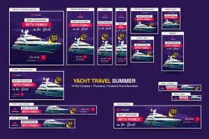 游艇旅游夏季Banner广告设计素材 Yacht Travel Summer Banners Ad