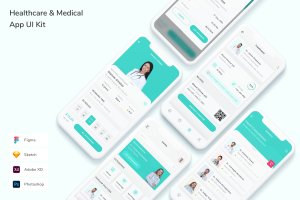 卫生保健和医疗App手机应用程序UI设计套件 Healthcare & Medical App UI Kit
