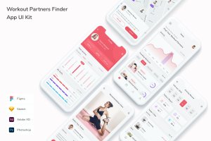 健身训练App手机应用程序UI设计套件 Workout Partners Finder App UI Kit