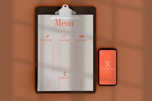 菜单和餐厅应用App屏幕俯视图样机 Menu & Restaurant App Mockup