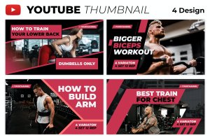 健身教程主题Youtube频道缩略图模板 Gym Tutorial Youtube Thumbnail Template