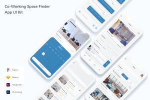 共同工作空间查找App手机应用程序UI设计套件 Co-Working Space Finder App UI Kit
