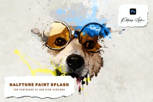 半色调泼墨效果PS动作 Halftone Paint Splash Photoshop Action