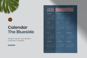 蓝色主题日历年历设计模板 Blueside Calendar