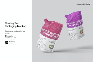 浮动吸嘴袋包装设计样机 Floating Two Packaging Mockup