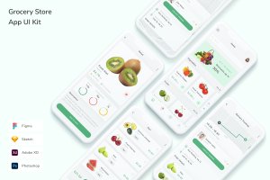 杂货店App手机应用程序UI设计套件 Grocery Store App UI Kit