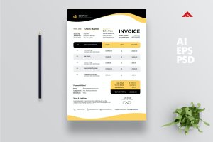 黄色费用清单发票收据设计模板 Yellow Invoice Design
