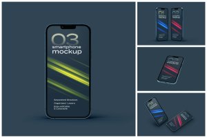 深色iPhone 13 Pro苹果手机样机套装 Dark iPhone 13 Pro Mockup Set