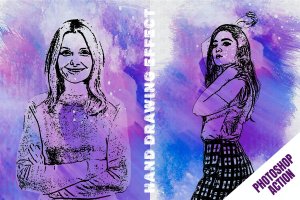 手绘绘画照片效果PS动作 Hand Drawing Photoshop Action