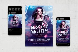 冬季派对海报传单模板 Winter Nights Flyer Template