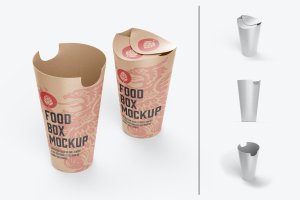 牛皮纸食物盒包装设计样机 Food Pillow Box Mockup