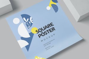 方形印刷海报效果图样机 Square Poster Mockups