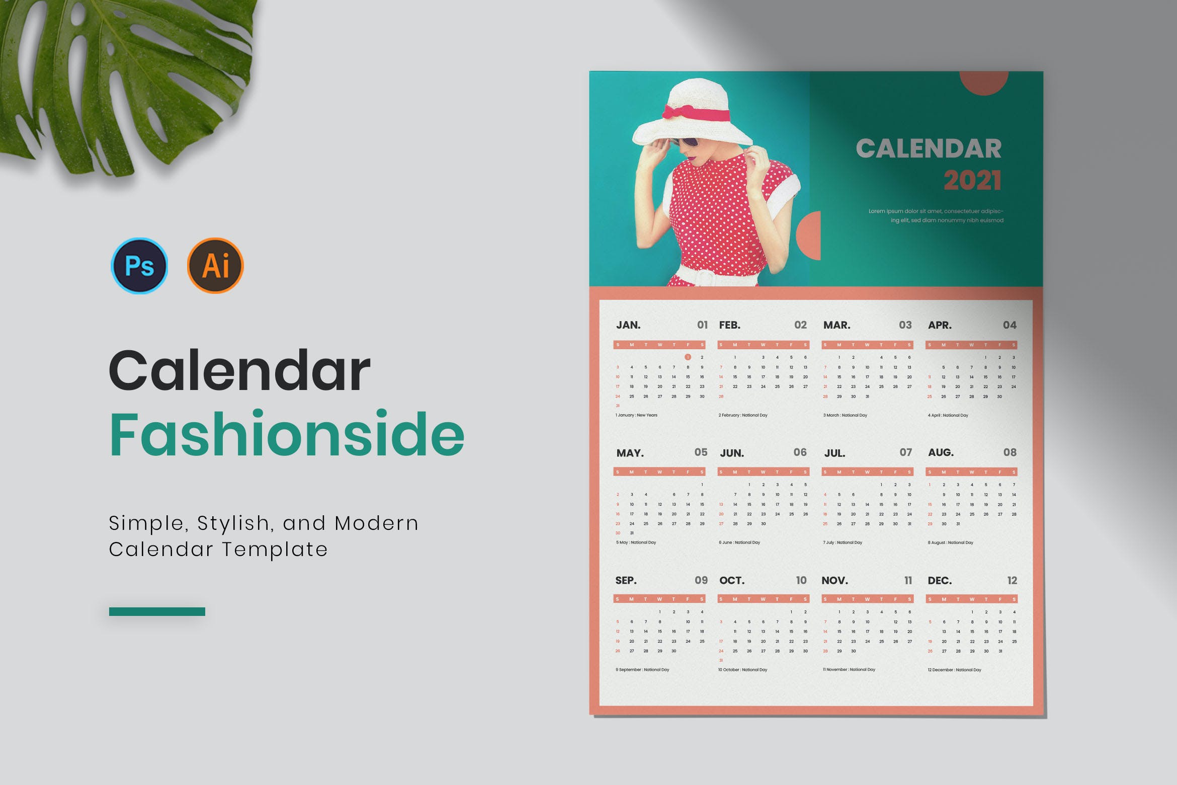 时尚配饰主题日历年历设计模板 Fashionside Calendar