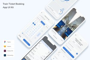 火车票预订App手机应用程序UI设计套件 Train Ticket Booking App UI Kit
