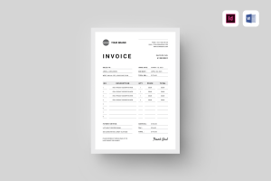费用清单单据设计MS Word & Indesign模板 Invoice | MS Word & Indesign
