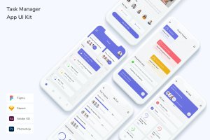 工作任务管理App手机应用程序UI设计套件 Task Manager App UI Kit