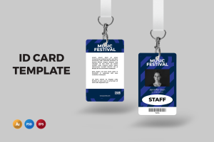 蓝色条纹工牌工作证设计模板 Blue – ID Card Template