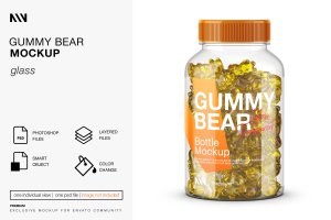 小熊软糖透明塑料罐包装设计样机 Gummy Bear Bottle Mockup