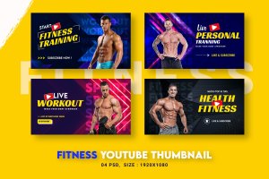 健身训练频道Youtube缩略图设计模板 Fitness Training Youtube Thumbnail Template