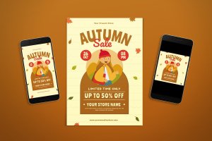 秋季促销购物传单设计模板 Autumn Sale Flyer