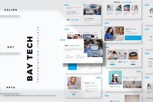 蓝色元素数据展示PPT幻灯片模板合集 Bay Tech – Presentation Template