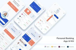 个人银行业务App手机应用程序UI设计套件 Personal Banking App UI Kit