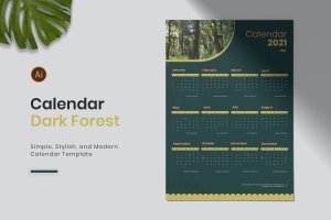 森林主题深色日历年历设计模板 Dark Forest Calendar