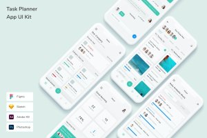 测试管理类手机App UI界面设计套件 Task Planner App UI Kit