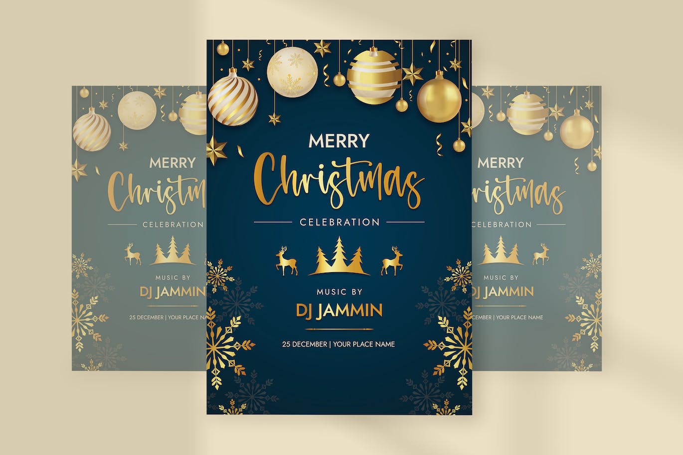 金色装饰圣诞节传单设计 Christmas Flyer Template