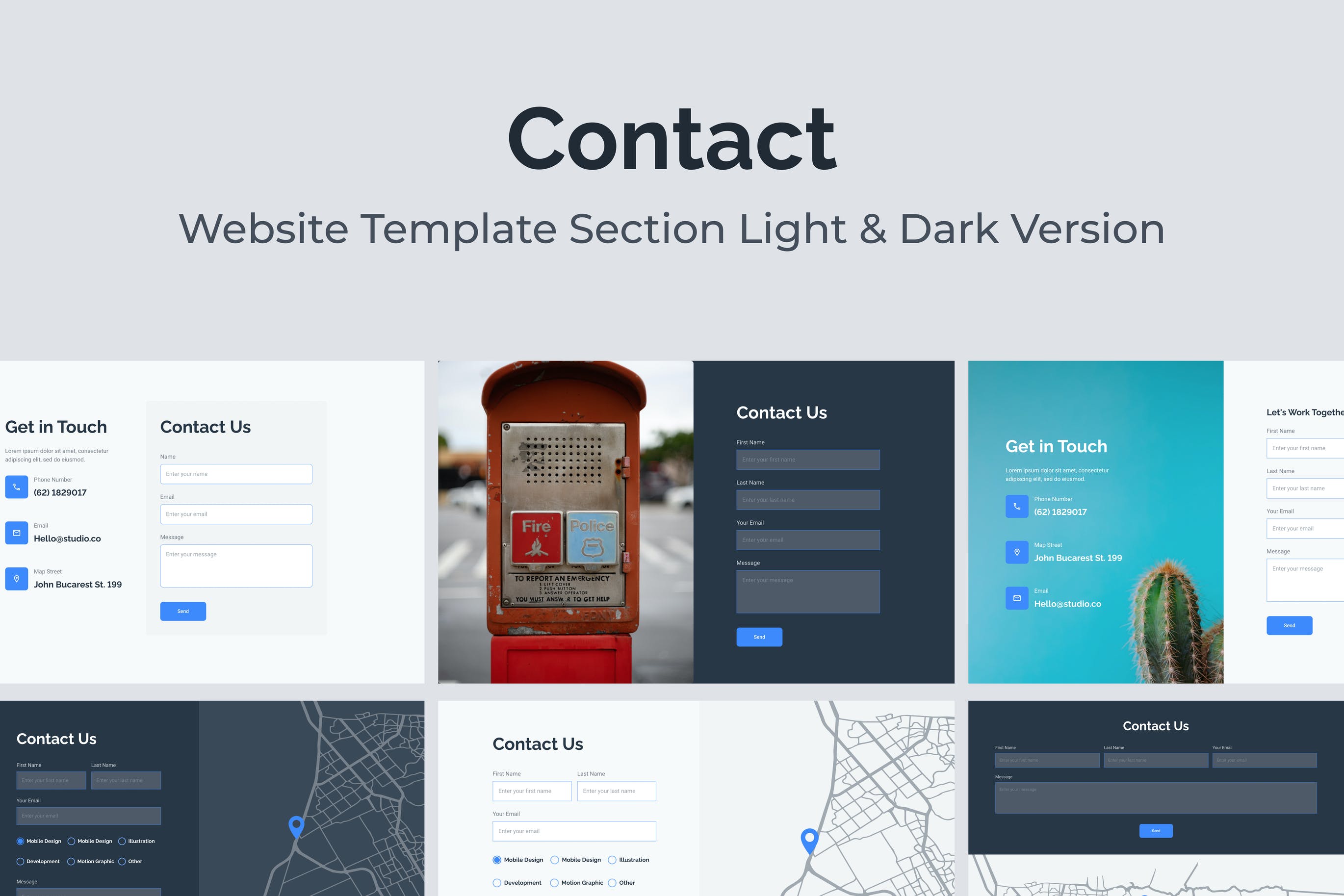 Web网站“联系我们”页面设计模板v2 Web Contact Us Section Template