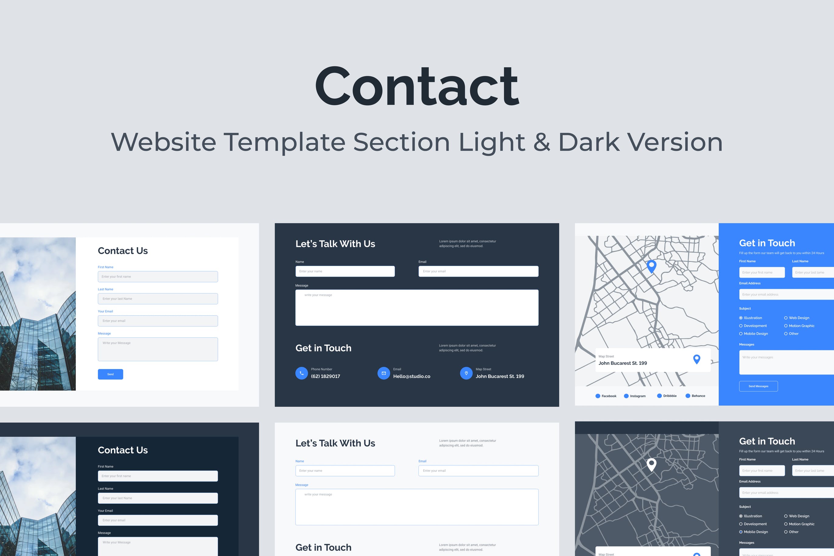 Web网站“联系我们”页面设计模板v1 Web Contact Us Section Template