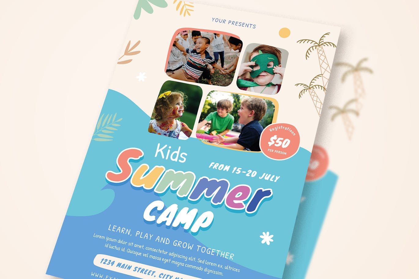 儿童夏令营暑假活动宣传单设计 Kids Summer Camp Flyer