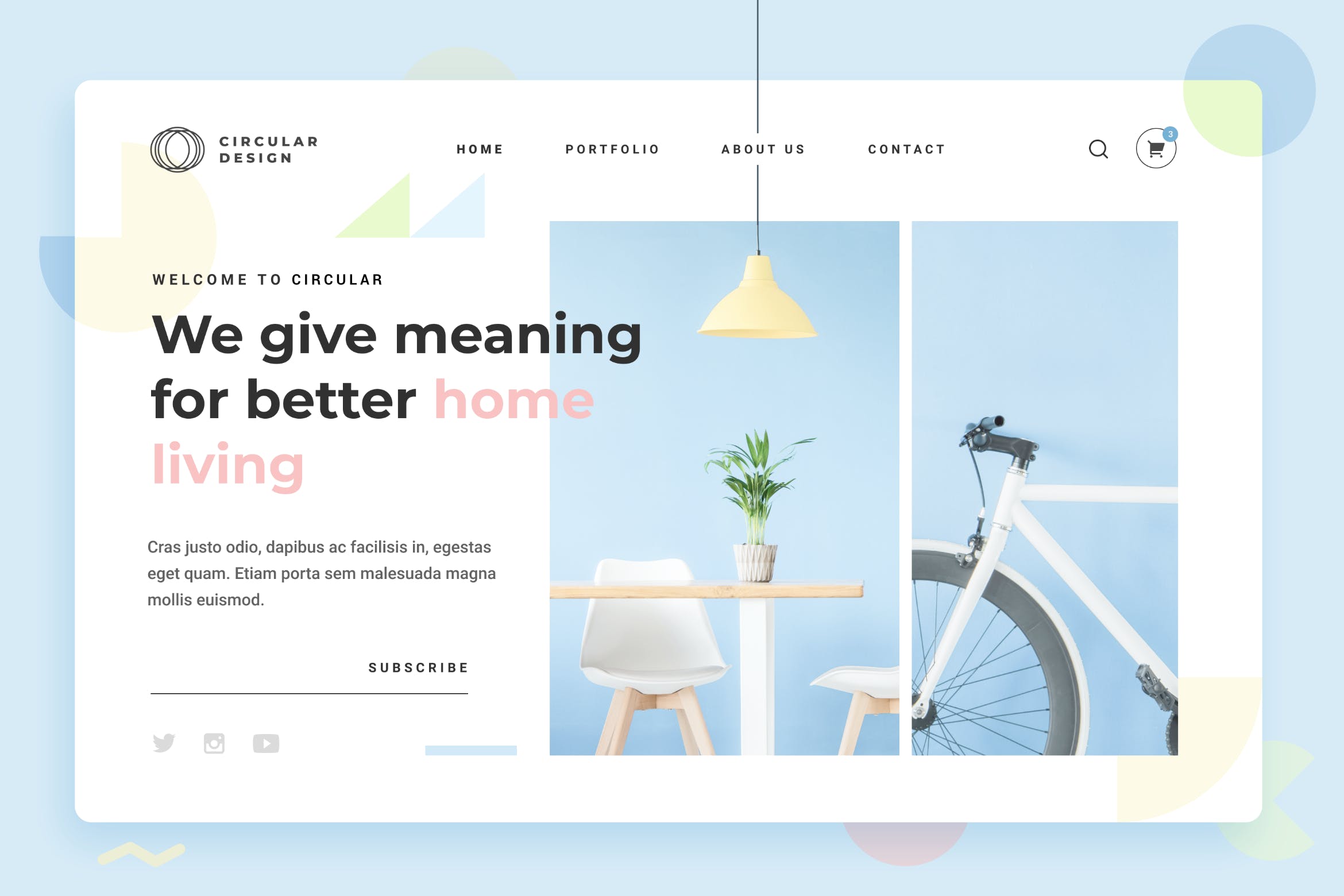 家居装饰网站巨无霸Header设计模板 Circular Home Decor Hero Header