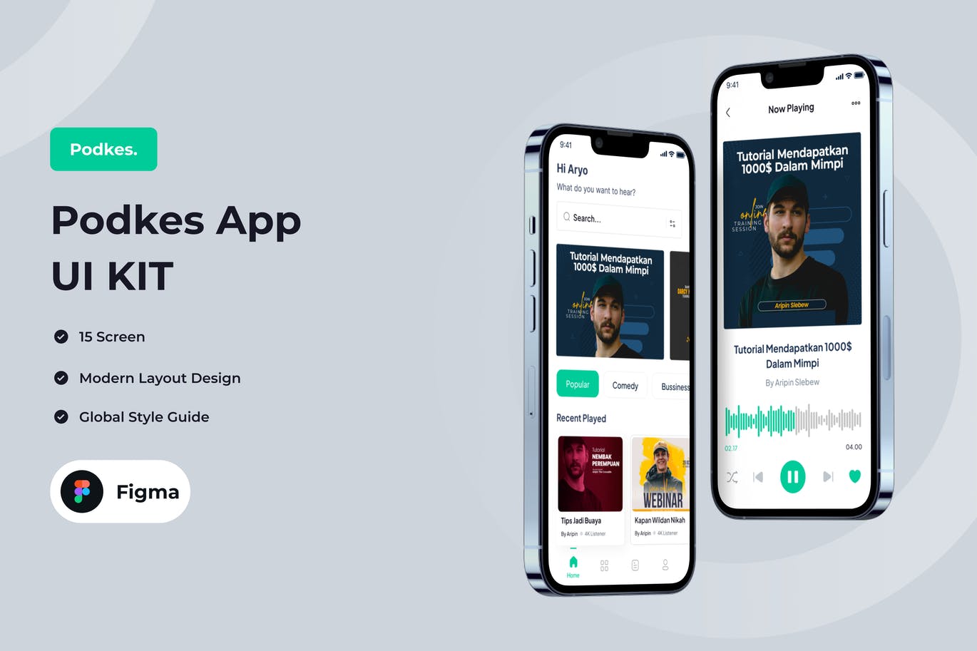 音频播客App应用程序UI套件 Podkes. –  App UI KIT