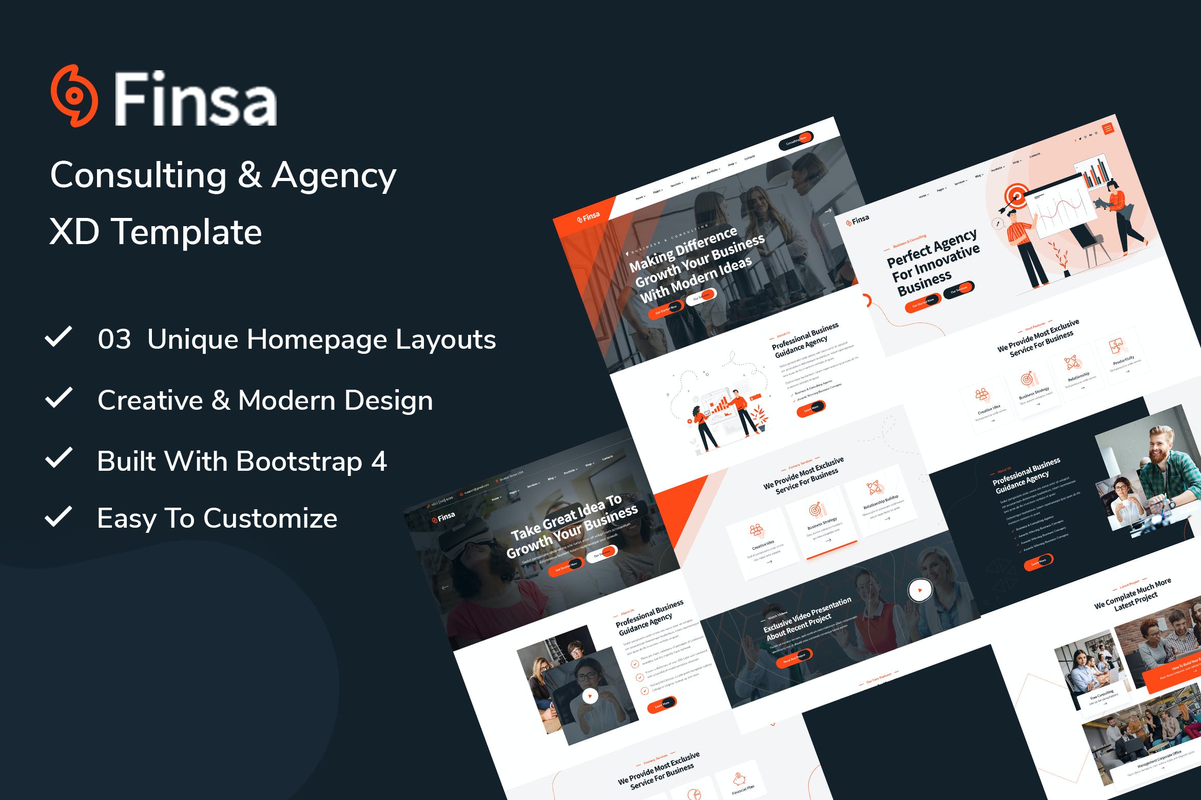 咨询和业务网站设计XD模板 Finsa – Consultancy & Business XD Template