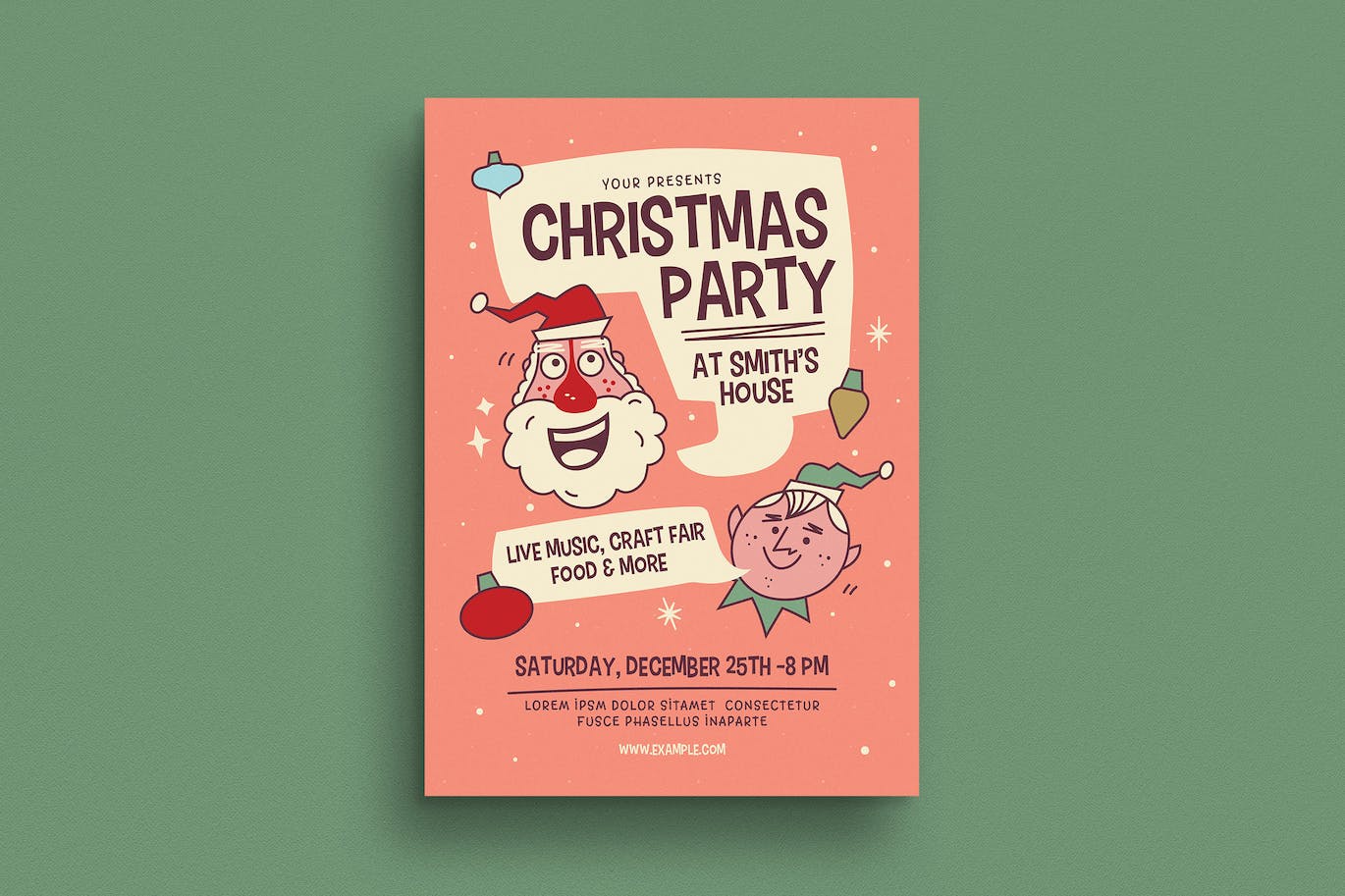 复古圣诞派对活动海报素材 Retro Christmas Party Event Flyer