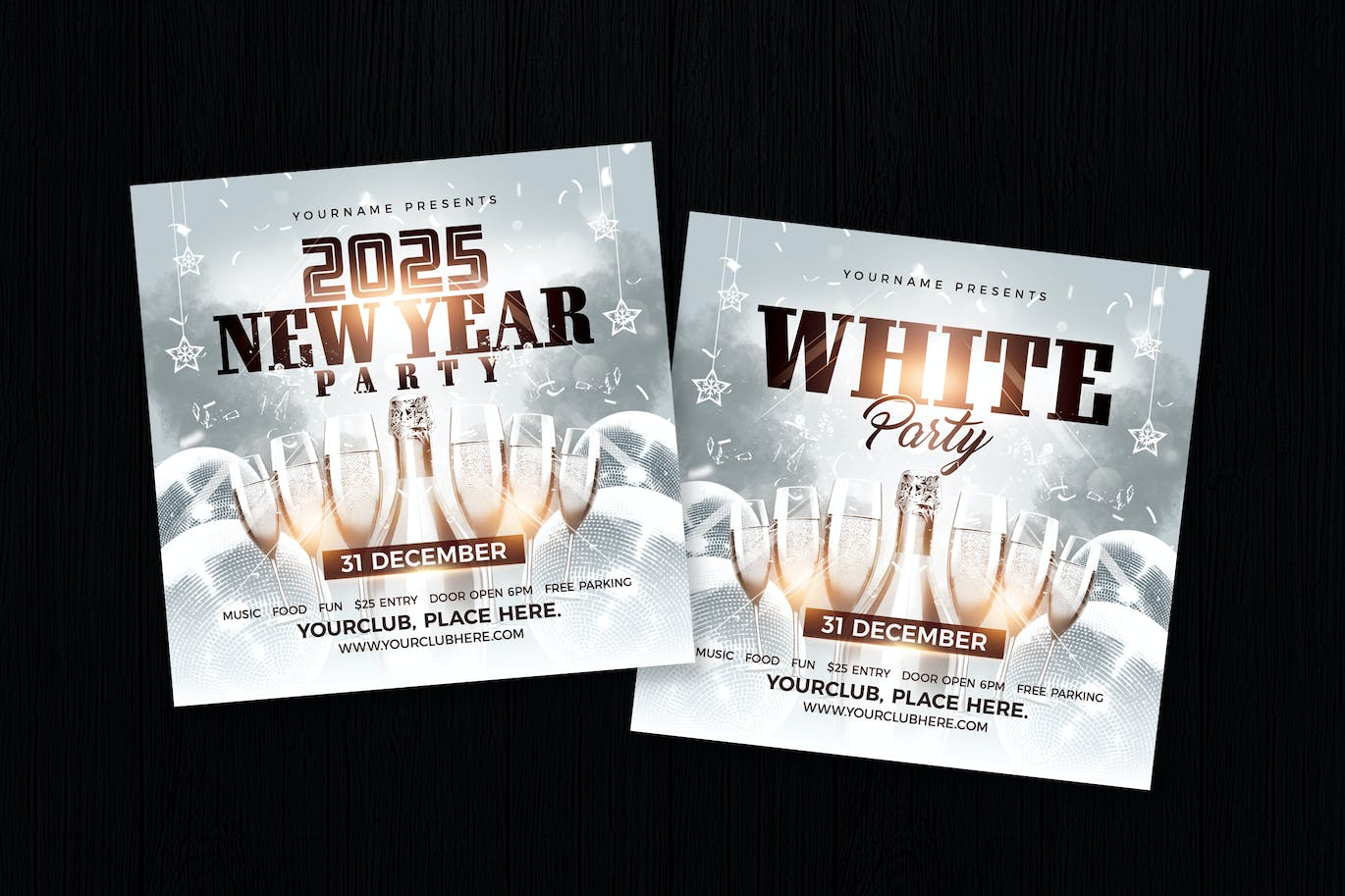 新年香槟派对宣传单设计 New Year / White Party