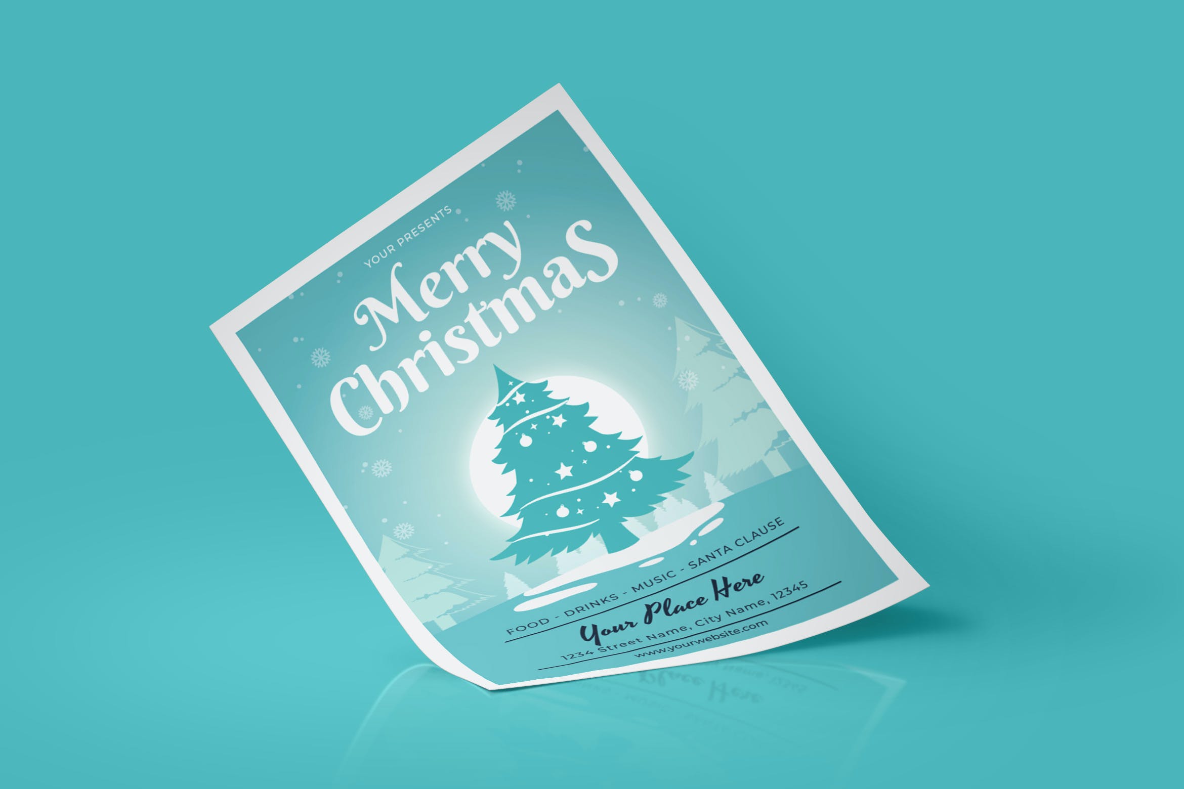 月亮圣诞树宣传单设计 Christmas Flyer Template
