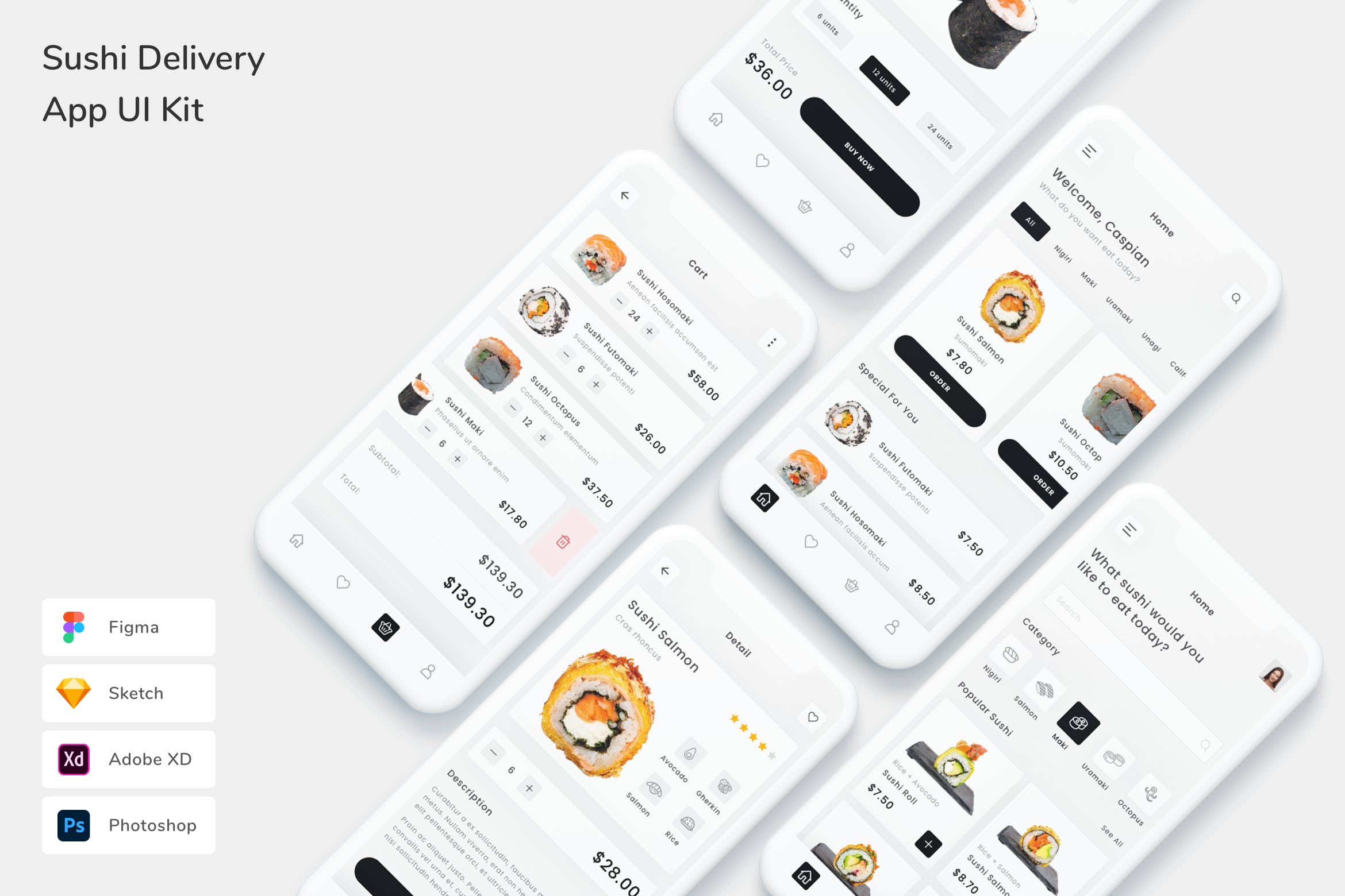 寿司配送App手机应用程序UI设计套件 Sushi Delivery App UI Kit