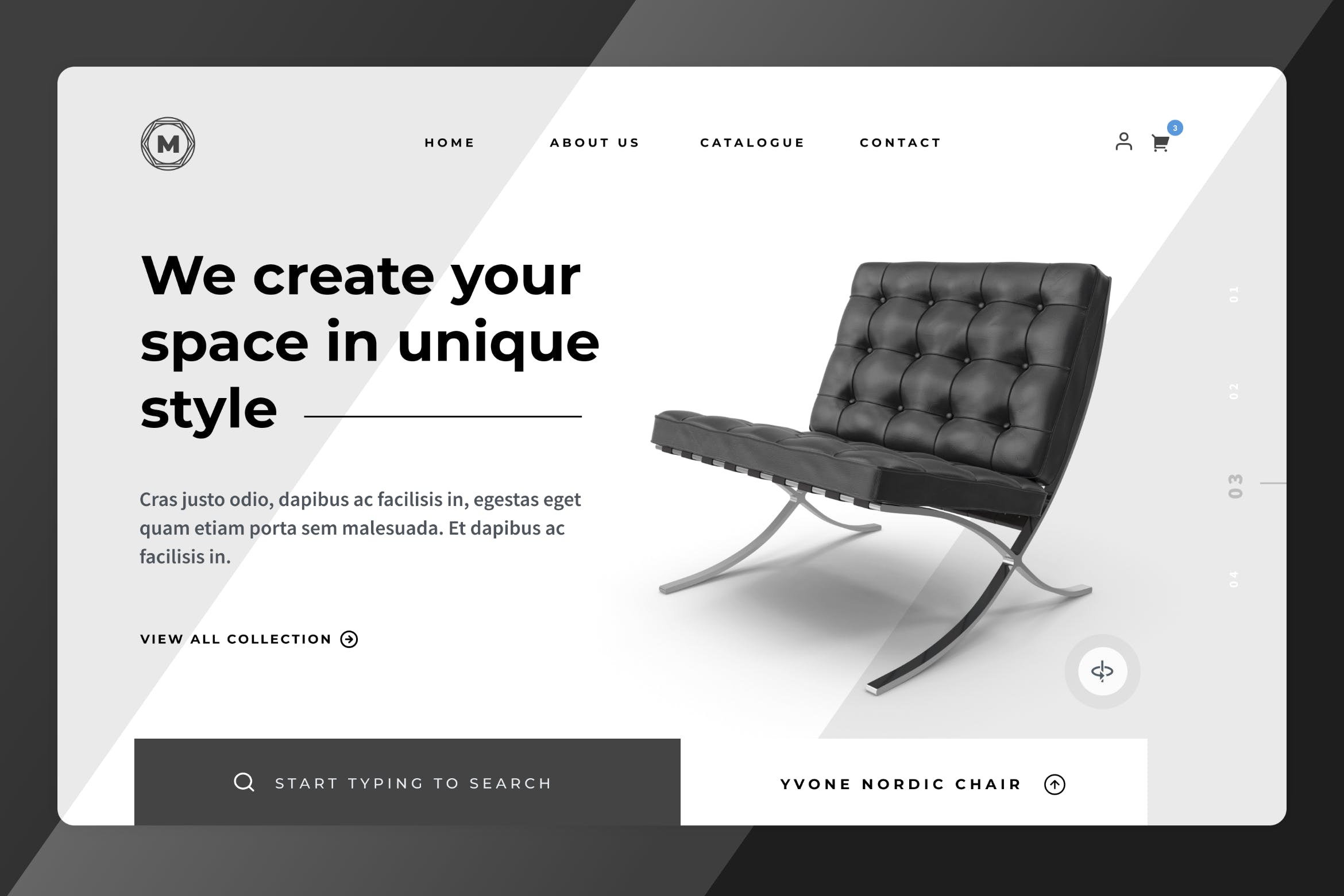 室内家居装饰网站巨无霸Header设计模板 Maleo Interior Home Decor Hero Header