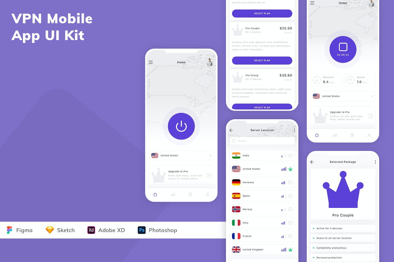 VPN网络移动应用程序App UI设计套件 VPN Mobile App UI Kit